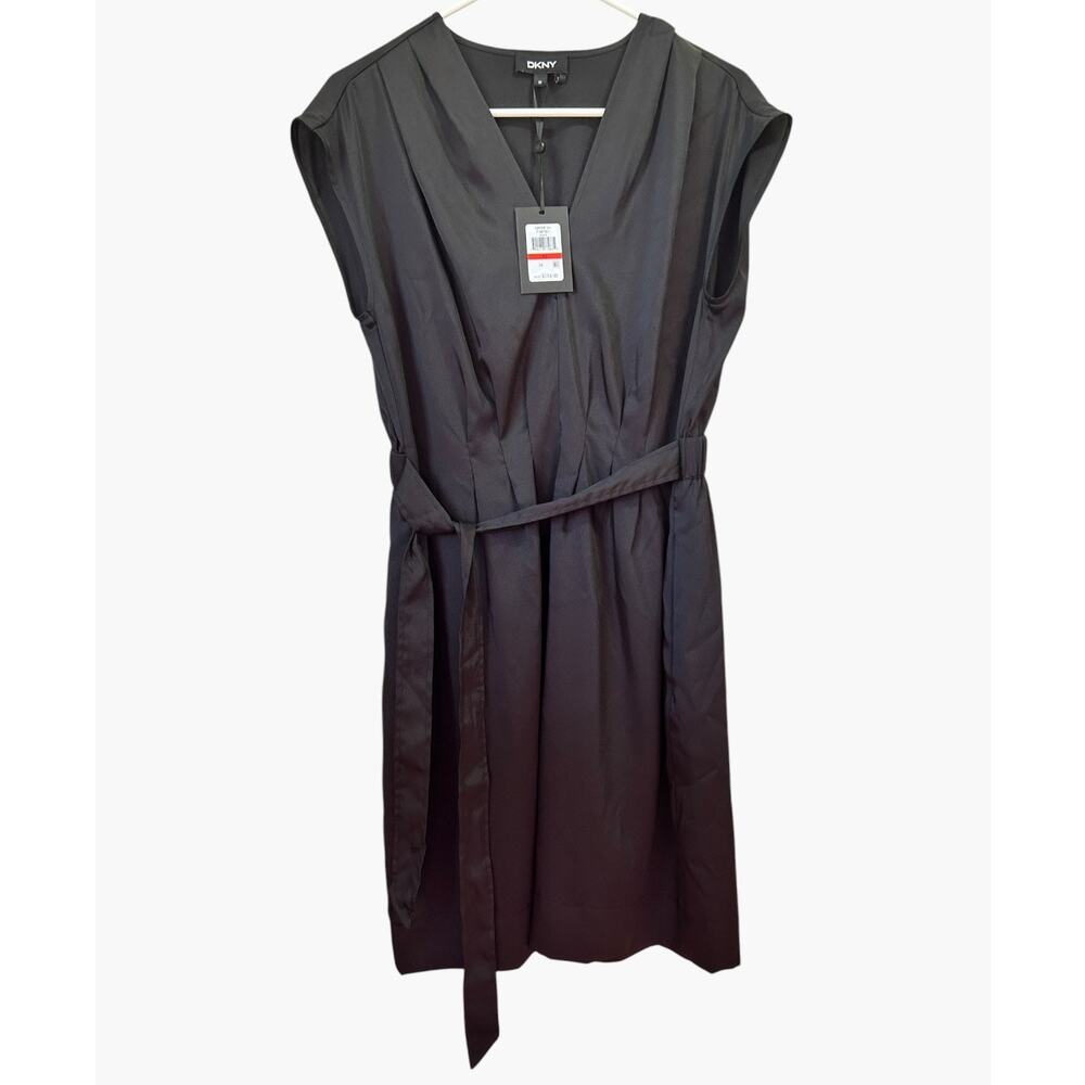 DKNY Women's Short Sleeve V-Neck Sheath Dress Size XS Black NWT